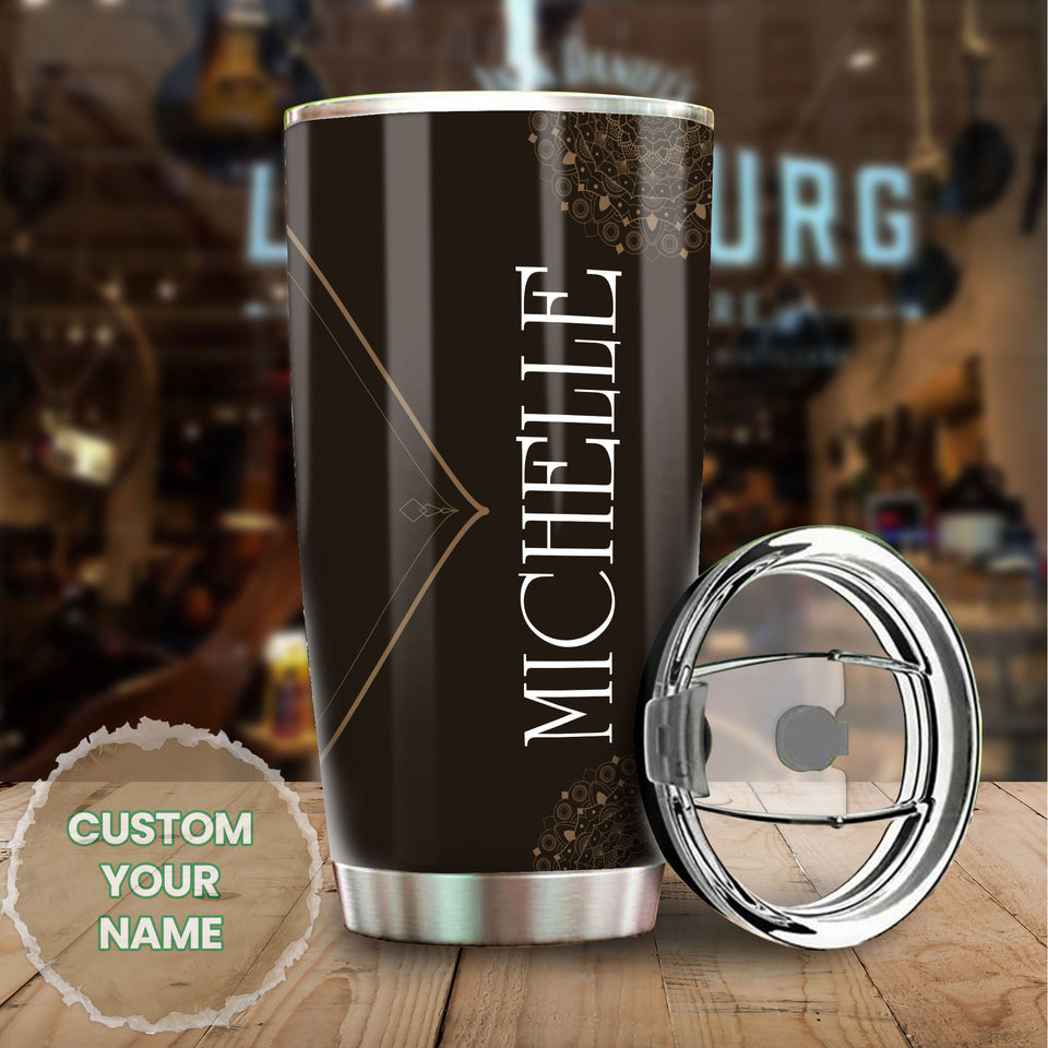 Camellia Personalized Native American Mandala Pattern Stainless Steel Tumbler-Double-Walled Insulation Travel Cup With Lid