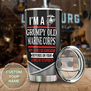 Camellia Personalized 3D Im A Grumpy Old Marine Corps Stainless Steel Tumbler - Customized Double-Walled Insulation Travel Thermal Cup With Lid