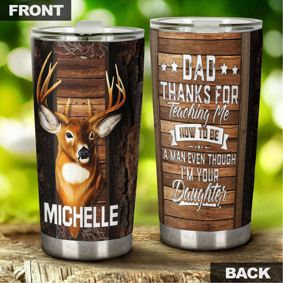 Camellia Persionalized 3D Daughter Thank To Dad  Stainless Steel Tumbler - Customized Double - Walled Insulation Travel Thermal Cup With Lid Gift For Deer Lover Dad