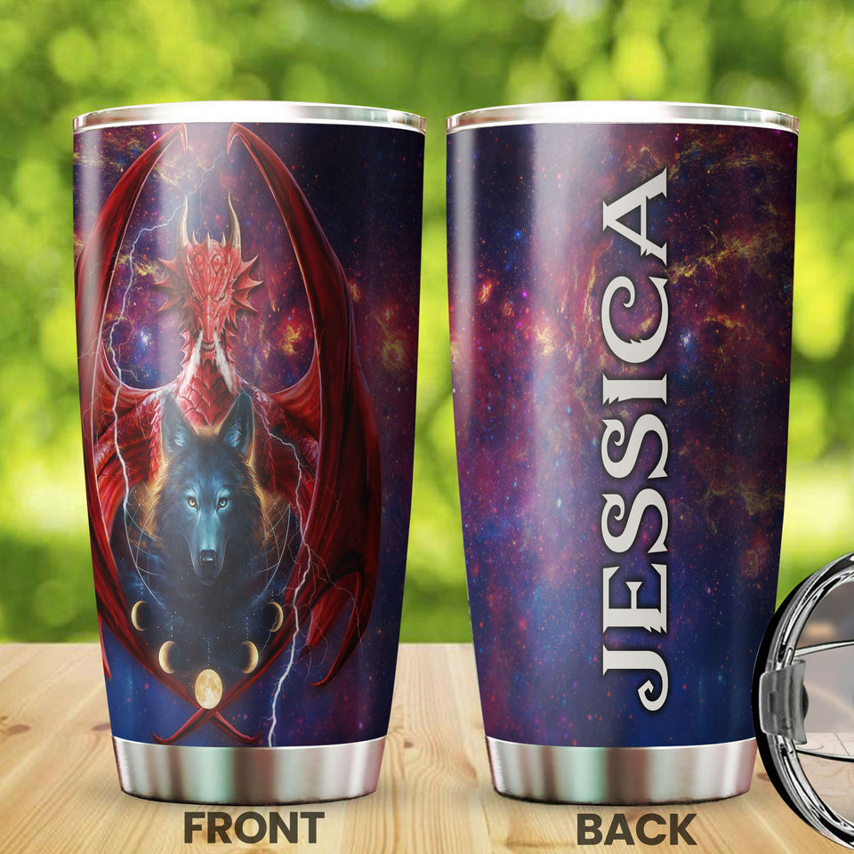 Camellia Persionalized 3D Dragon Wolf Stainless Steel Tumbler - Customized Double - Walled Insulation Travel Thermal Cup With Lid