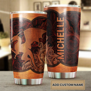 Camellia Personalized Leather Dragon Stainless Steel Tumbler - Customized Double-Walled Insulation Travel Thermal Cup With Lid Gift For Dragon Lover