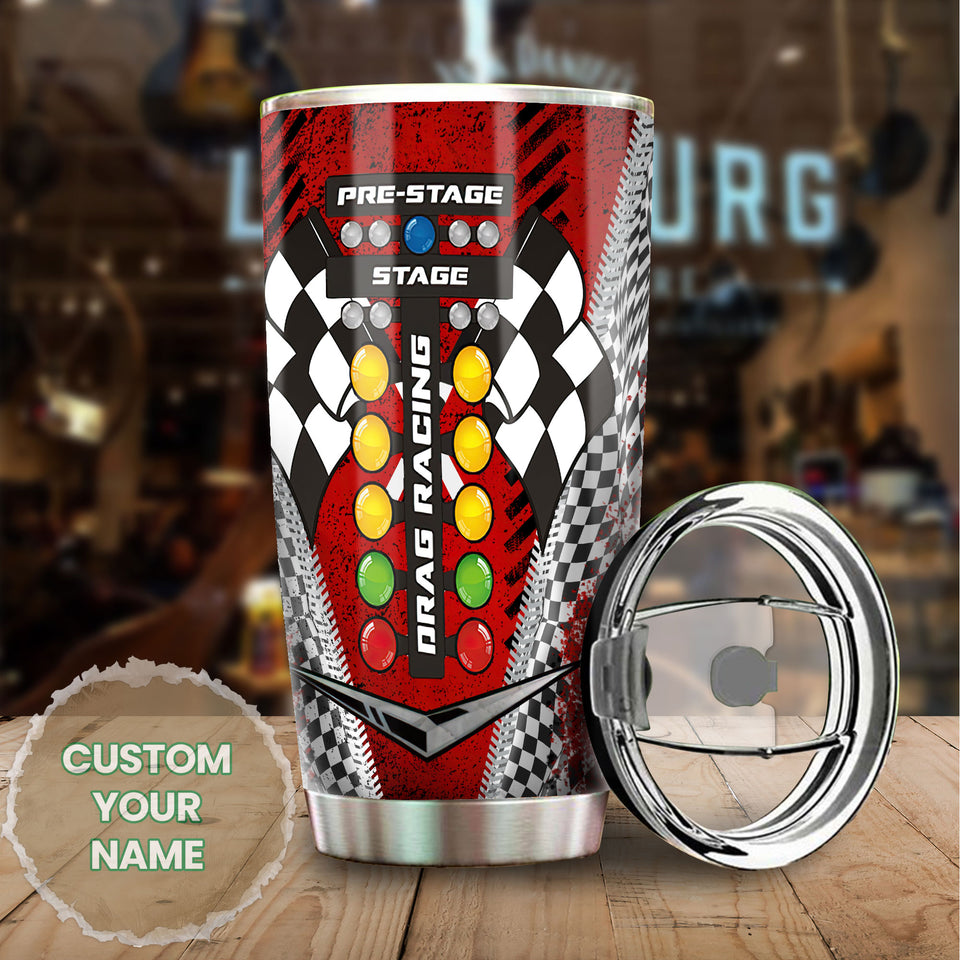 Camellia Personalized Drag Racing Stainless Steel Tumbler - Customized Double-Walled Insulation Travel Thermal Cup With Lid Gift For Racer