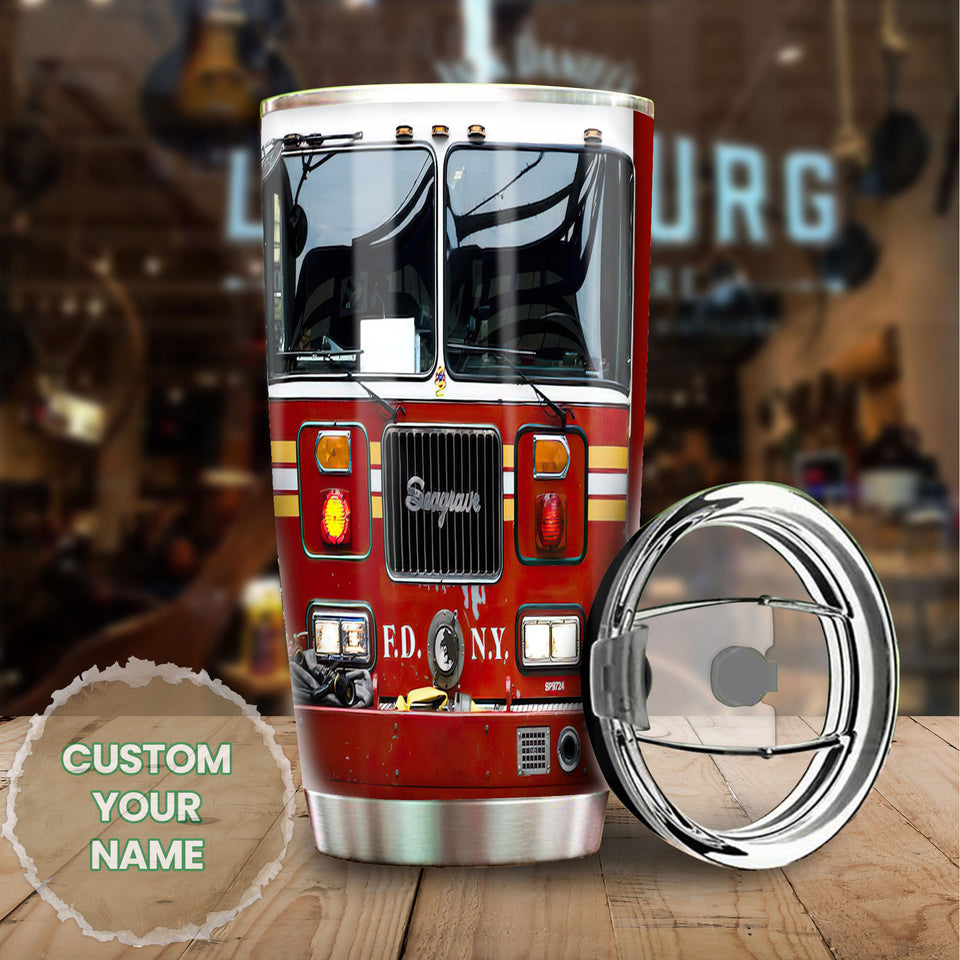 Camellia Personalized Fire Truck Head Stainless Steel Tumbler- Double-Walled Insulation Gift For Truck Driver