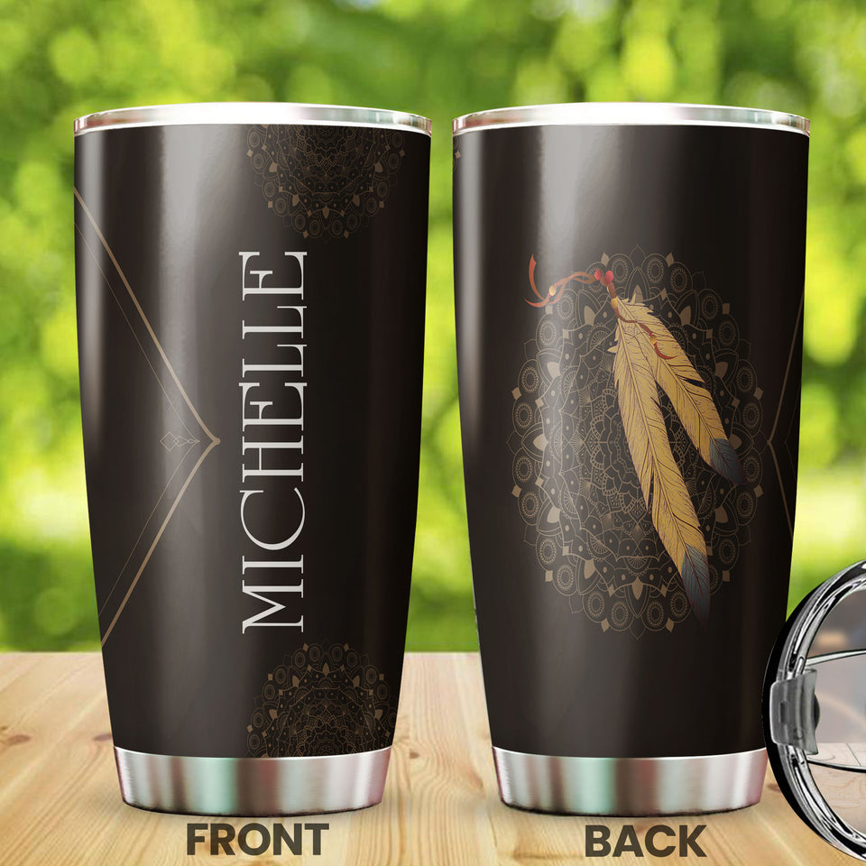Camellia Personalized Native American Mandala Pattern Stainless Steel Tumbler-Double-Walled Insulation Travel Cup With Lid
