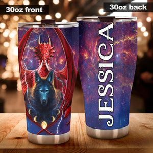 Camellia Persionalized 3D Dragon Wolf Stainless Steel Tumbler - Customized Double - Walled Insulation Travel Thermal Cup With Lid