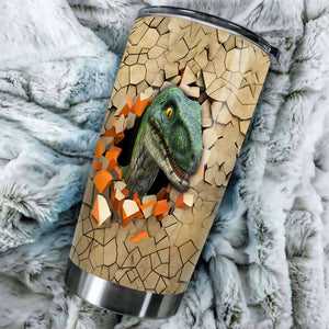 Camellia Personalized 3D Dinosaur Stainless Steel Tumbler - Customized Double-Walled Insulation Travel Thermal Cup With Lid Gift For Dinosaur Lover