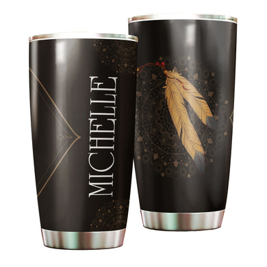 Camellia Personalized Native American Mandala Pattern Stainless Steel Tumbler-Double-Walled Insulation Travel Cup With Lid
