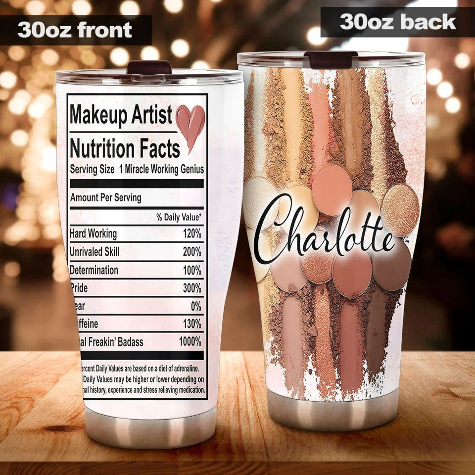 Camellia Personalized Make Up Artist Nutrition Facts Style Stainless Steel Tumbler-Double-Walled Insulation  Cup With Lid Gift For Make Up Artist