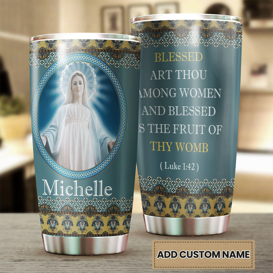Camellia Personalized Blessed Mother Stainless Steel Tumbler- Wall Insulated Cup With Lid Travel Mug
