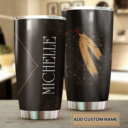 Camellia Personalized Native American Mandala Pattern Stainless Steel Tumbler-Double-Walled Insulation Travel Cup With Lid