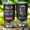 Camellia Personalized 3D Im A Grumpy Old Marine Corps Stainless Steel Tumbler - Customized Double-Walled Insulation Travel Thermal Cup With Lid