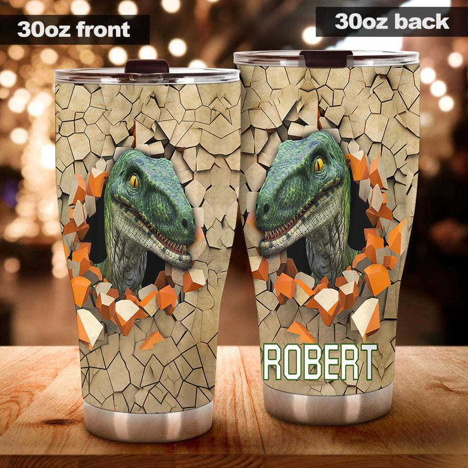 Camellia Personalized 3D Dinosaur Stainless Steel Tumbler - Customized Double-Walled Insulation Travel Thermal Cup With Lid Gift For Dinosaur Lover