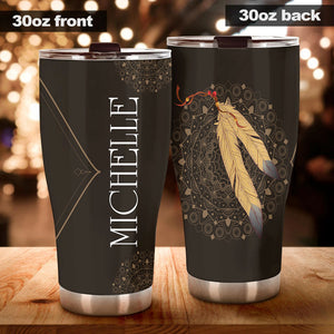Camellia Personalized Native American Mandala Pattern Stainless Steel Tumbler-Double-Walled Insulation Travel Cup With Lid