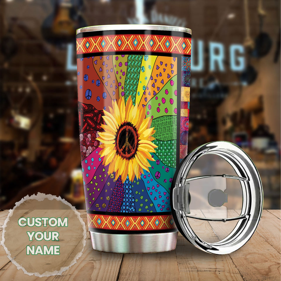 Camellia Personalized Hippie Sunflower Stainless Steel Tumbler-Double-Walled Insulation Travel Cup With Lid 01