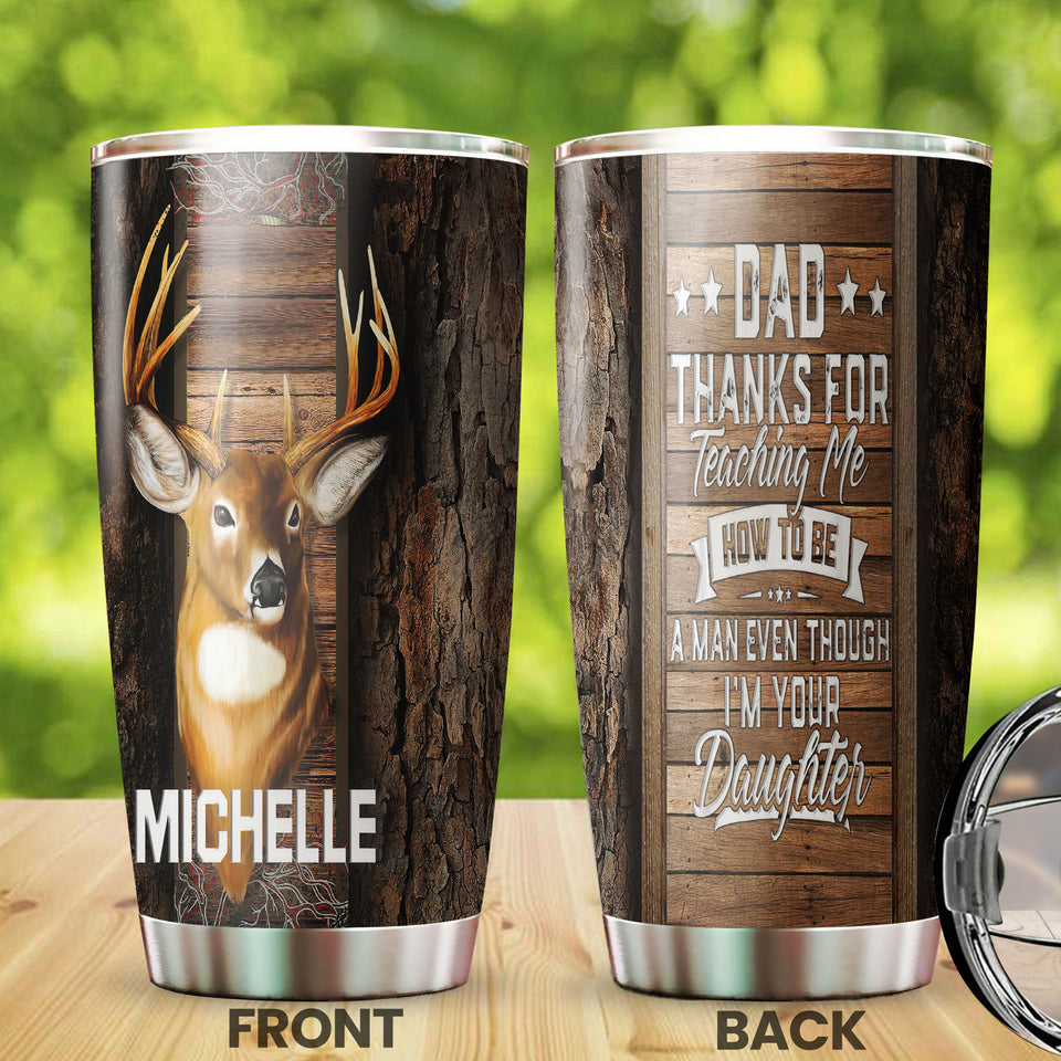 Camellia Persionalized 3D Daughter Thank To Dad  Stainless Steel Tumbler - Customized Double - Walled Insulation Travel Thermal Cup With Lid Gift For Deer Lover Dad