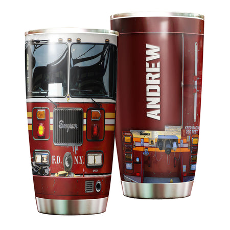 Camellia Personalized Fire Truck Head Stainless Steel Tumbler- Double-Walled Insulation Gift For Truck Driver