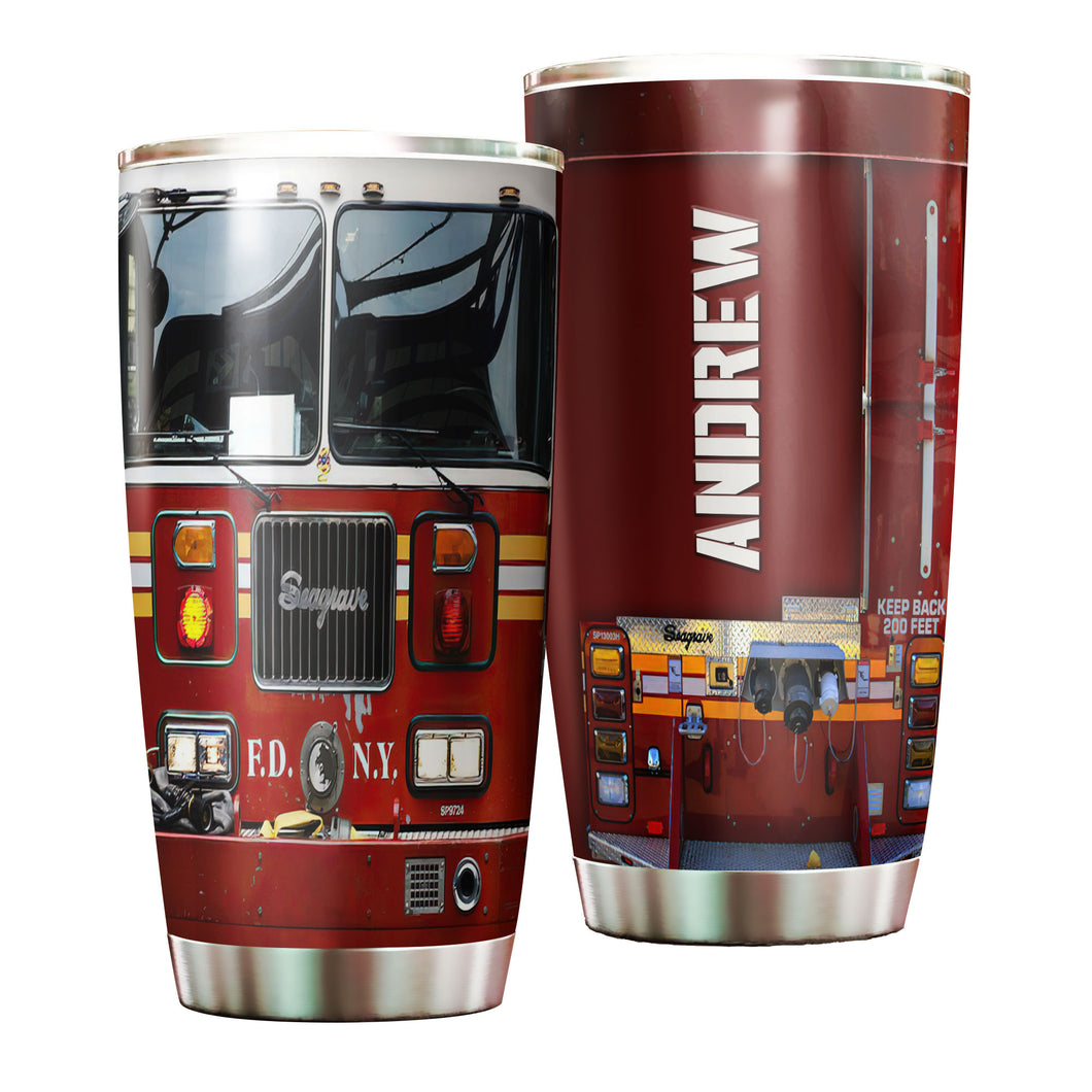 Camellia Personalized Fire Truck Head Stainless Steel Tumbler- Double-Walled Insulation Gift For Truck Driver