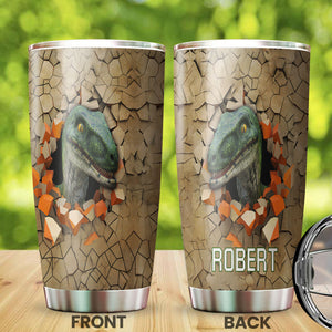 Camellia Personalized 3D Dinosaur Stainless Steel Tumbler - Customized Double-Walled Insulation Travel Thermal Cup With Lid Gift For Dinosaur Lover