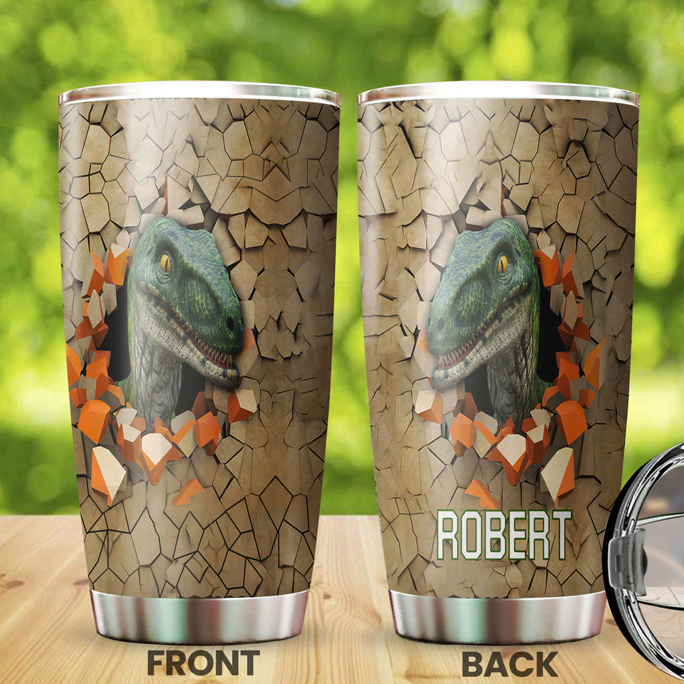 Camellia Personalized 3D Dinosaur Stainless Steel Tumbler - Customized Double-Walled Insulation Travel Thermal Cup With Lid Gift For Dinosaur Lover