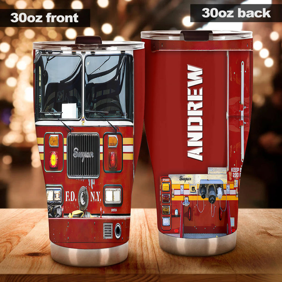 Camellia Personalized Fire Truck Head Stainless Steel Tumbler- Double-Walled Insulation Gift For Truck Driver