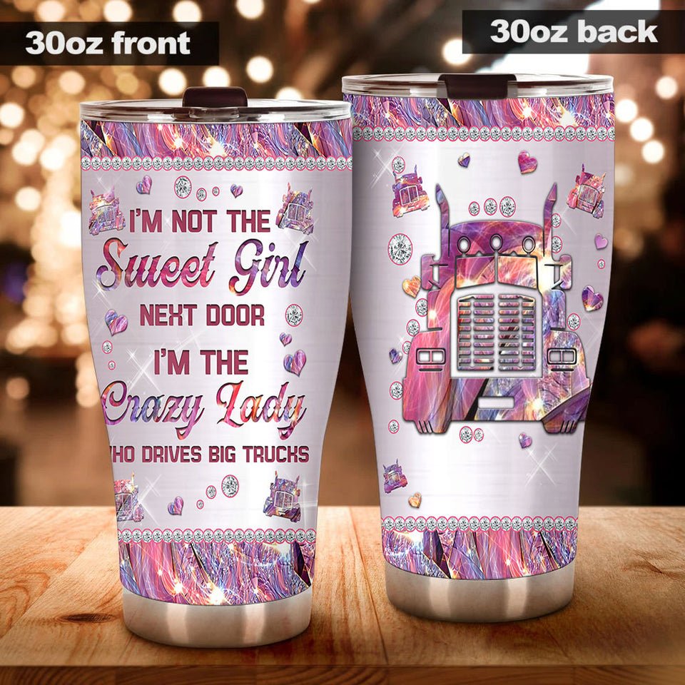 Camellia Personalized I'm Crazy Lady Drives Big Trucks Stainless Steel Tumbler-Double-Walled Insulation Travel Cup With Lid Gift For Lady