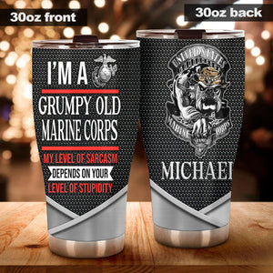 Camellia Personalized 3D Im A Grumpy Old Marine Corps Stainless Steel Tumbler - Customized Double-Walled Insulation Travel Thermal Cup With Lid