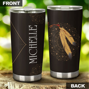 Camellia Personalized Native American Mandala Pattern Stainless Steel Tumbler-Double-Walled Insulation Travel Cup With Lid