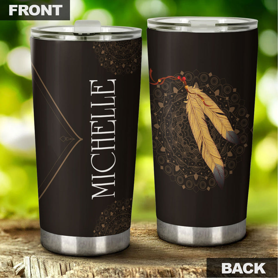 Camellia Personalized Native American Mandala Pattern Stainless Steel Tumbler-Double-Walled Insulation Travel Cup With Lid