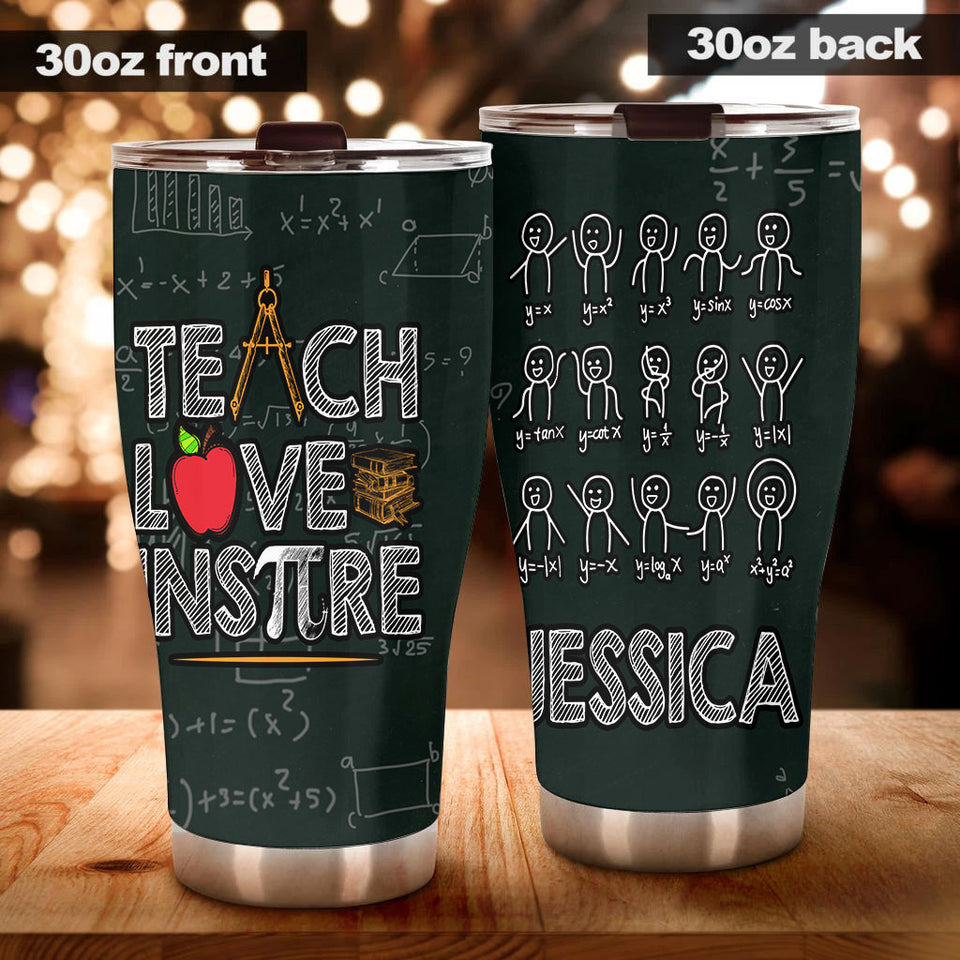 Camellia Personalized Teach Love Inspire Stainless Steel Tumbler-Sweat-Proof Double Wall Cup With Lid Gift For Math Teacher