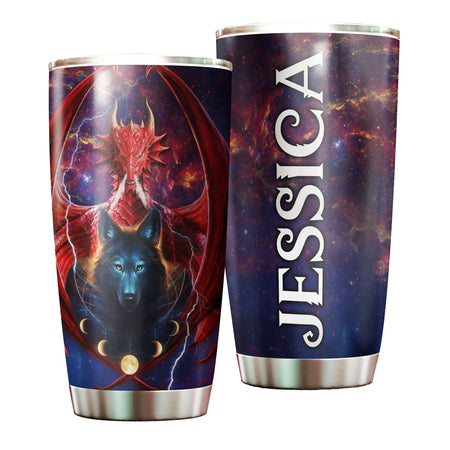 Camellia Persionalized 3D Dragon Wolf Stainless Steel Tumbler - Customized Double - Walled Insulation Travel Thermal Cup With Lid