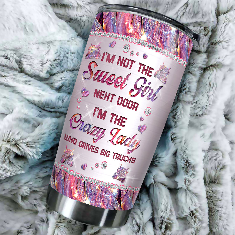 Camellia Personalized I'm Crazy Lady Drives Big Trucks Stainless Steel Tumbler-Double-Walled Insulation Travel Cup With Lid Gift For Lady