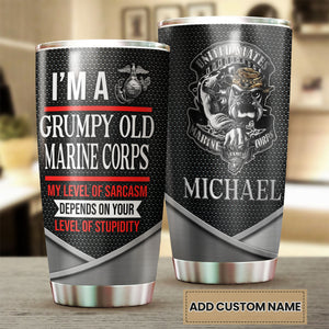 Camellia Personalized 3D Im A Grumpy Old Marine Corps Stainless Steel Tumbler - Customized Double-Walled Insulation Travel Thermal Cup With Lid