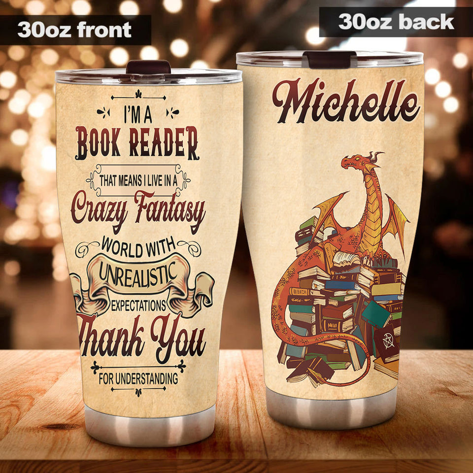 Camellia Personalized I'm A Book Reader Stainless Steel Tumbler - Double-Walled Insulation Vacumm Flask - Gift For Book Lovers, Nerd, International Book Day