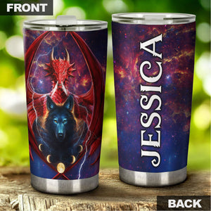 Camellia Persionalized 3D Dragon Wolf Stainless Steel Tumbler - Customized Double - Walled Insulation Travel Thermal Cup With Lid