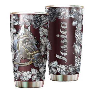 Camellia Personalized Horse Silver Style Stainless Steel Tumbler - Double-Walled Insulation Vacumm Flask - Gift For Horse Lovers, Cowgirls, Cowboys, Perfect Christmas, Thanksgiving Gift