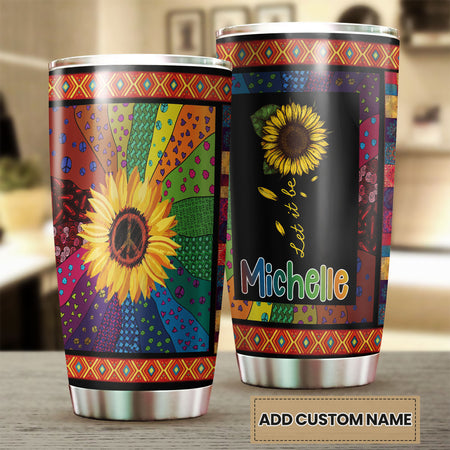 Camellia Personalized Hippie Sunflower Stainless Steel Tumbler-Double-Walled Insulation Travel Cup With Lid 01