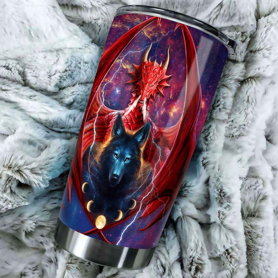Camellia Persionalized 3D Dragon Wolf Stainless Steel Tumbler - Customized Double - Walled Insulation Travel Thermal Cup With Lid