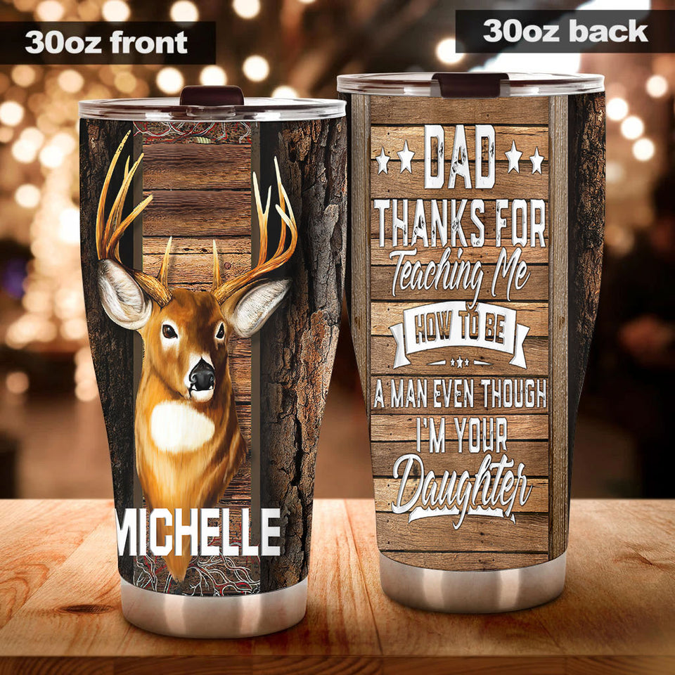 Camellia Persionalized 3D Daughter Thank To Dad  Stainless Steel Tumbler - Customized Double - Walled Insulation Travel Thermal Cup With Lid Gift For Deer Lover Dad