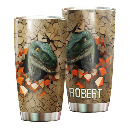 Camellia Personalized 3D Dinosaur Stainless Steel Tumbler - Customized Double-Walled Insulation Travel Thermal Cup With Lid Gift For Dinosaur Lover