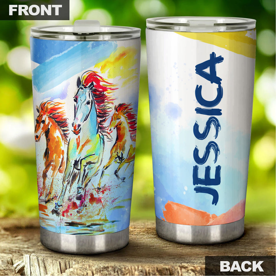 Camellia Personalized Horse Painting Art Stainless Steel Tumbler - Double-Walled Insulation Vacumm Flask - Gift For Horse Lovers, Cowgirls, Cowboys, Perfect Christmas, Thanksgiving Gift