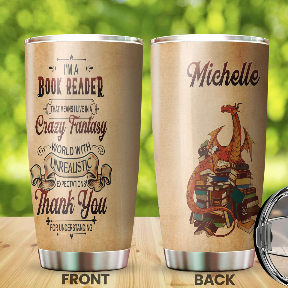 Camellia Personalized I'm A Book Reader Stainless Steel Tumbler - Double-Walled Insulation Vacumm Flask - Gift For Book Lovers, Nerd, International Book Day