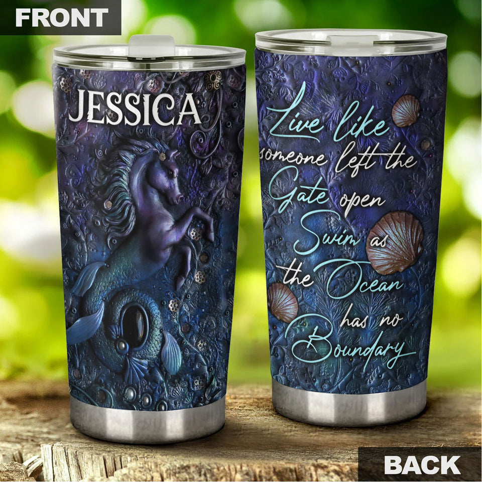 Camellia Personalized Horse Mermaid Freedom Stainless Steel Tumbler - Double-Walled Insulation Vacumm Flask - Gift For Horse Lovers, Cowgirls, Cowboys, Perfect Christmas, Thanksgiving Gift