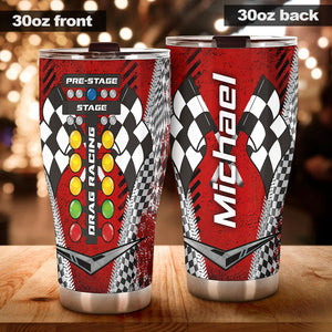 Camellia Personalized Drag Racing Stainless Steel Tumbler - Customized Double-Walled Insulation Travel Thermal Cup With Lid Gift For Racer