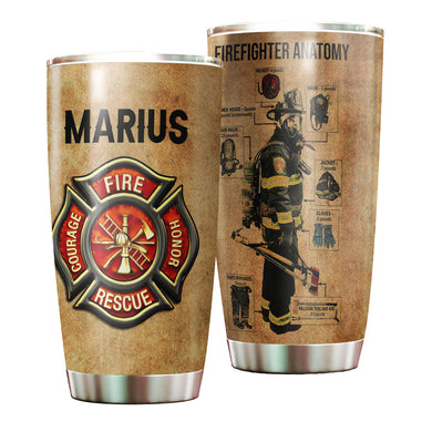 Camellia Personalized Firefighter Anatomy Stainless Steel Tumbler- Double-Walled Insulation Gift For Fireman