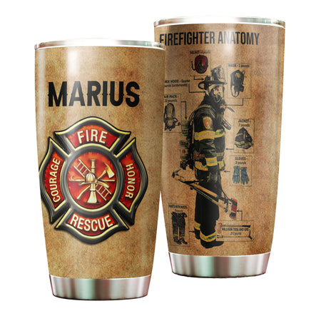 Camellia Personalized Firefighter Anatomy Stainless Steel Tumbler- Double-Walled Insulation Gift For Fireman