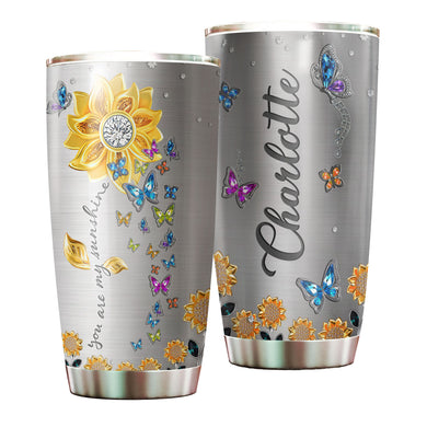 Camellia Personalized Butterfly You Are My Sunshine Stainless Steel Tumbler - Double-Walled Insulation Vacumm Flask - For Thanksgiving, Memorial Day, Christians, Christmas Gift