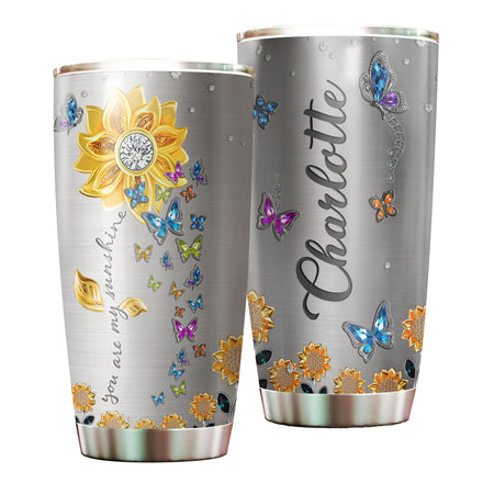 Camellia Personalized Butterfly You Are My Sunshine Stainless Steel Tumbler - Double-Walled Insulation Vacumm Flask - For Thanksgiving, Memorial Day, Christians, Christmas Gift