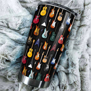 Camellia Personalized 3D Colorful Guitar Collection Stainless Steel Tumbler - Customized Double-Walled Insulation Travel Thermal Cup With Lid Gift For Guitarist
