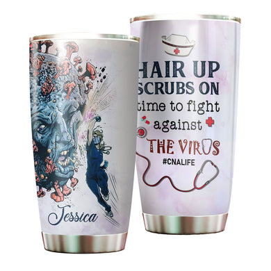 Camellia Personalized Doctor Hair Up Scrups On Time To Fight Against The Virus Stainless Steel Tumbler - Customized Double-Walled Insulation Travel Thermal Cup With Lid