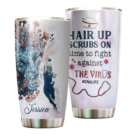 Camellia Personalized Doctor Hair Up Scrups On Time To Fight Against The Virus Stainless Steel Tumbler - Customized Double-Walled Insulation Travel Thermal Cup With Lid